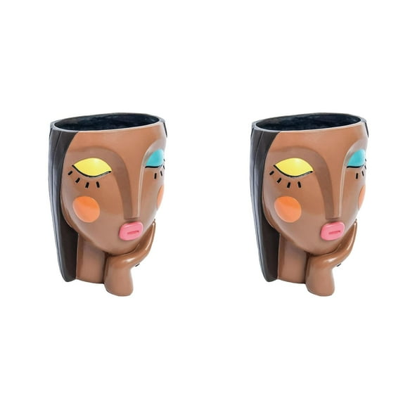 2PCS Funny Face Planter Pots for - Unique Head Planters for Succulents & Flowers, Decorative Resin Face Pots with Drainage Hole for Indoor Garden, Office, Living Room & Shelf Decor