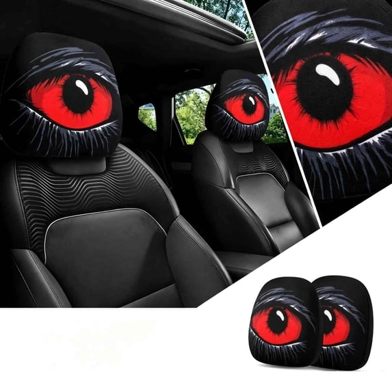 2PCS Funny Horror Themed Headrest Covers Scary Covers for Cars Stretchy Seat Headrest Protector Funny Cover for Auto, Vehicle,Truck,SUV,Washable Elastic Fabric,Interior Accessories (Red Big Eye-2pcs)