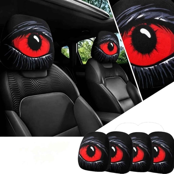 2PCS Funny Horror Themed Headrest Covers Scary Covers for Cars Stretchy Seat Headrest Protector Funny Cover for Auto, Vehicle,Truck,SUV,Washable Elastic Fabric,Interior Accessories (Red Big Eye-4pcs)