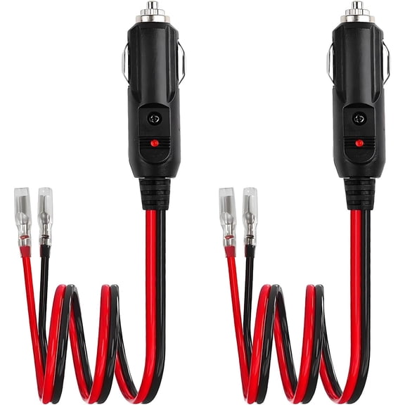 2PCS Fused Cigarette Lighter Male Plug, 12V 24V Cigarette Lighter Plug Adapter with Leads & LED Light, 15A Fused Car Cigar Socket Plugs Connector Replacement Battery Charger Kit