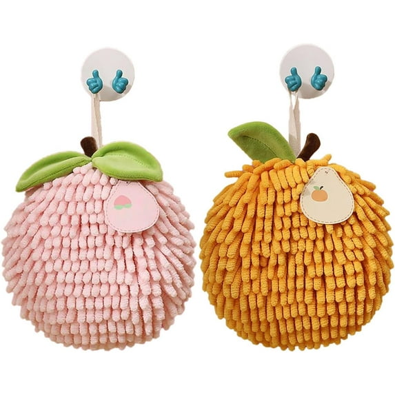 2PCS Fuzzy Ball Hand Towel,Chenille Hand Towel,Cute Spherical Fruit Shape Hand Towel,Hand Drying Puff,Hand Towels with Hook Loop,Fun Decorative Hand Towels,Suitable for Bathroom, Kitchen, Hotel
