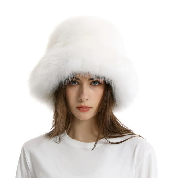 2PCS Fuzzy Bucket Hat Fashion Warm Winter Fluffy Furry Plush Faux Hats Fishing for Women 2024