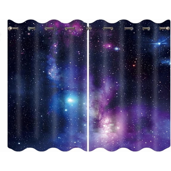 2PCS Galaxy Blackout Curtains Universe Space Window Curtain Room Black Out Starry Sky Curtains Grommet Drapes