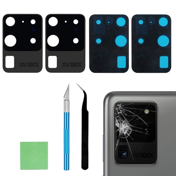 2PCS Galaxy S20 Ultra Back Rear Camera Lens Glass Replacement, Back Lens Glass for Samsung Galaxy S20 Ultra 6.9 inches All Carriers with Free Lens Film + Installation Manual + Repair Tool Set