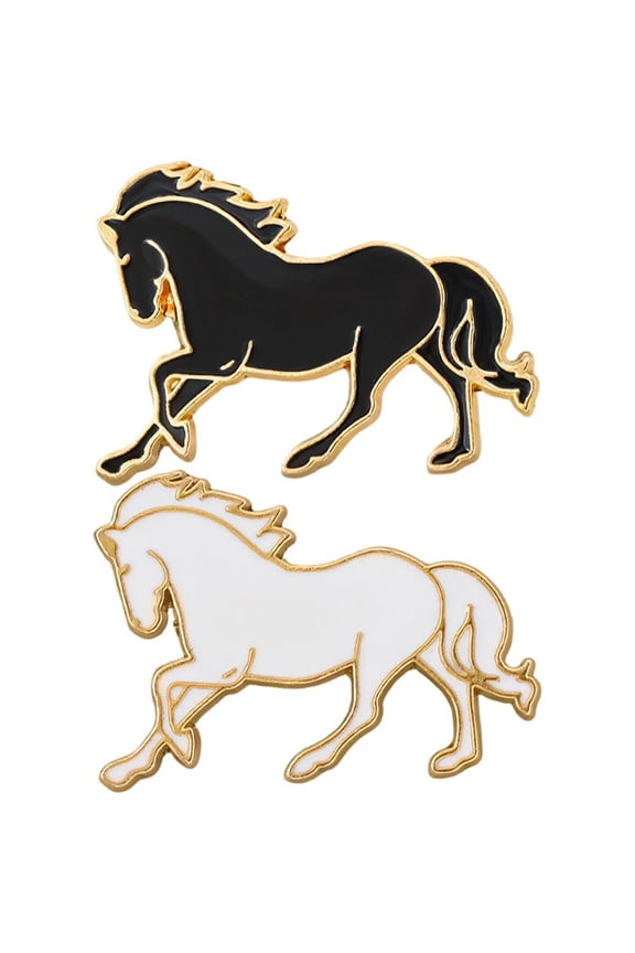 2PCS Galloping Horse Brooch with Gold Edge, Alloy Metal Animal Pin for Women Decorative Pin for Jacket Scarf Bag Blazer