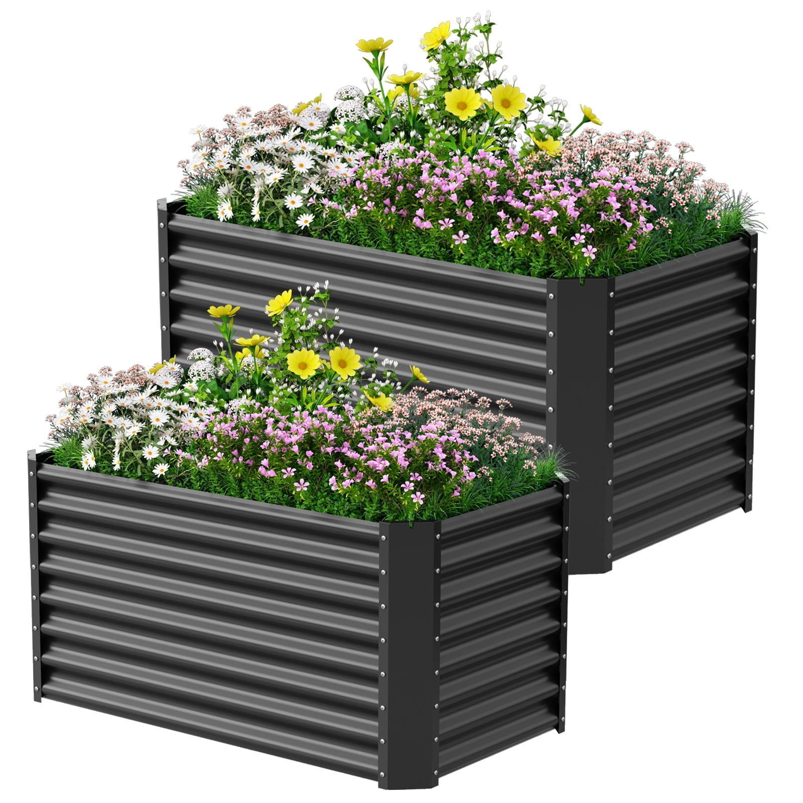 2PCS Galvanized Raised Garden Bed 4×2×1ft, Large Outdoor Metal Planter Box with 60 Gal Soil Capacity, Garden Bed Kit for Vegetables, Fruits, Flowers & Herbs