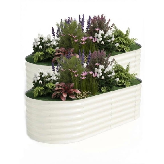 2PCS Galvanized Steel Oval Garden Bed, Tool-Free Assembly, Open-Bottom Planter Box with Deep Root Space for Vegetables, Flowers & Herbs