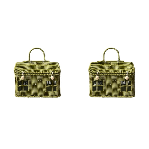 2PCS Garden 9X6X5.5 Inch Shaped Pp Picnic with Lid & Handle Button Closure Wicker Suitcase for Organizing Storage 26x16x14cm