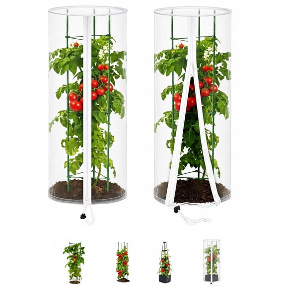 2PCS Garden Bird Netting Plant Cover for Round Tomato Cages, Mesh Insect & Bird Barrier with Zipper & Drawstring for Vegetables, Tomato Planters & Trellis Protection