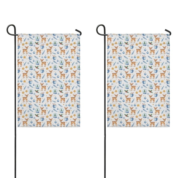 2PCS Garden Flag Set, Double-Sided 12x18 Inch, Outdoor Holiday Flag,Deer Christmas Snow Globe Light Blue Pattern