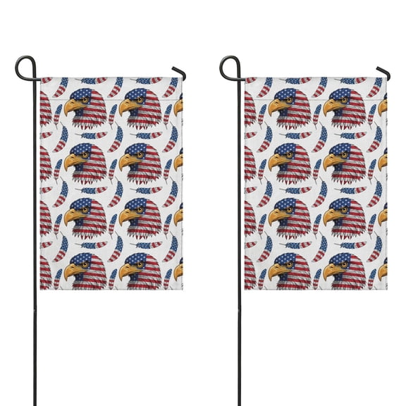 2PCS Garden Flag Set, Double-Sided 12x18 Inch, Outdoor Holiday Flag,Eagle Flag Head Feather White Pattern