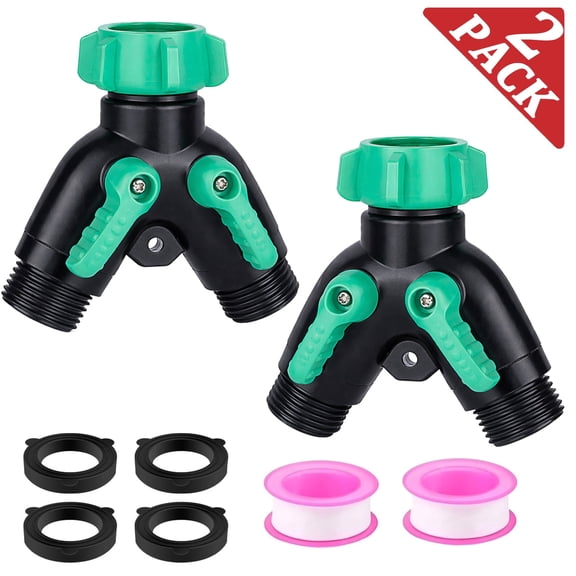 2PCS Garden Hose Splitter 2 Way Heavy Duty, Outdoor Faucet Splitter, Y Garden Hose Adapter, Water Spigot Splitter, With 4 Extra Rubber Washers