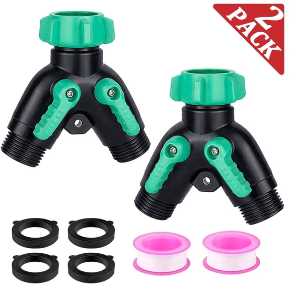 2PCS Garden Hose Splitter 2 Way Heavy Duty, Outdoor Faucet Splitter, Y Garden Hose Adapter, Water Spigot Splitter, With 4 Extra Rubber Washers