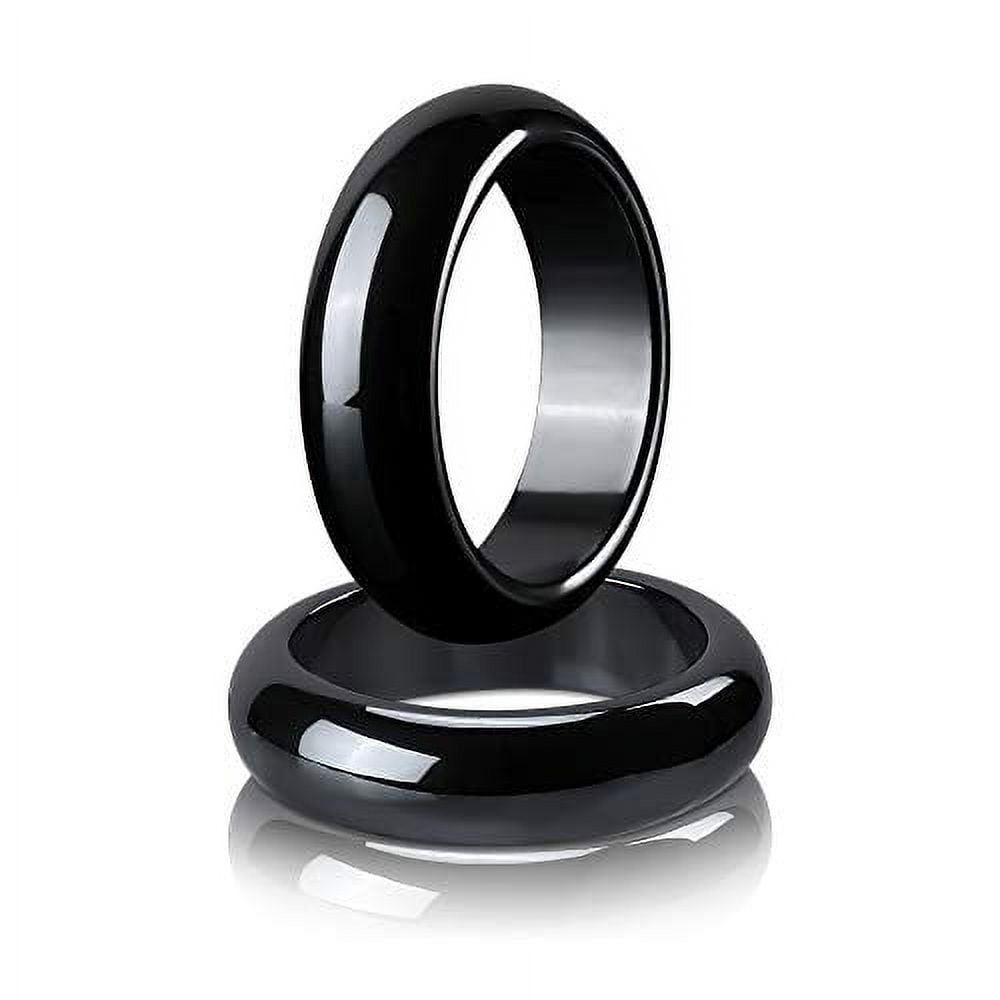 2PCS Genuine Hematite Ring for Women Men Unisex, Black Hematite Stone