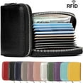 thumbnail image 1 of 2PCS Genuine Leather Credit Card Holder Wallet RFID Blocking Secure Card Case ID Case Organizer Zipper Wallet, 1 of 7