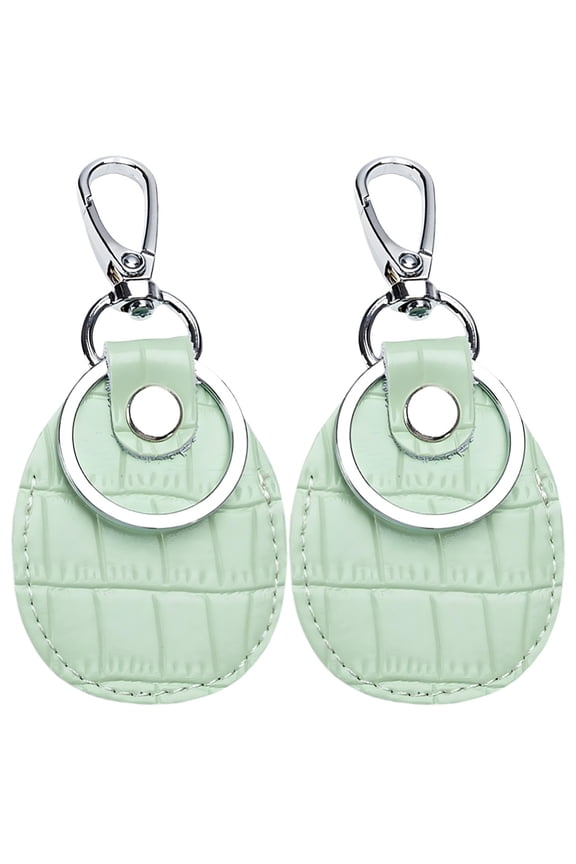 2PCS Genuine Leather Key Fob Light Green Portable Leather Keychain Cover Compatible Scratch-Resistant Keyring Fob NFC Tag Holder Access Card