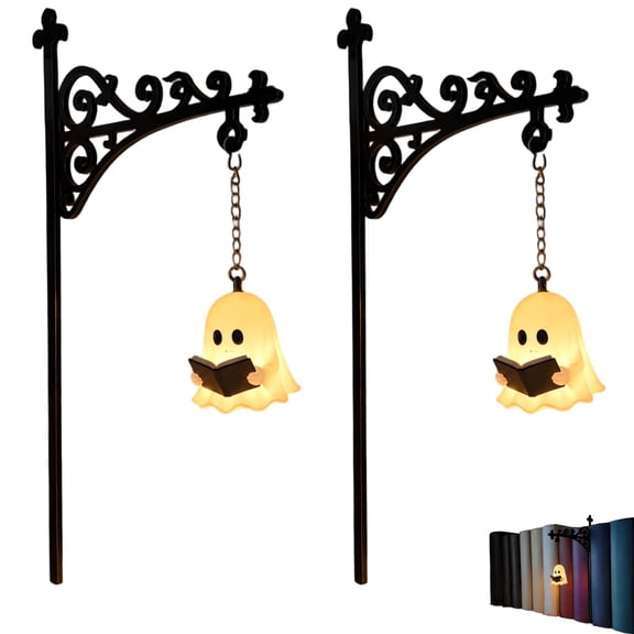 2PCS Ghost Bookshelf Lantern, Gothic Fantasy Bookshelf Decor, Library Lantern-Decorative Bookshelf Lighting, Cute Ghost Lamp Reading Book Shelf LED Night Light for Bookworms