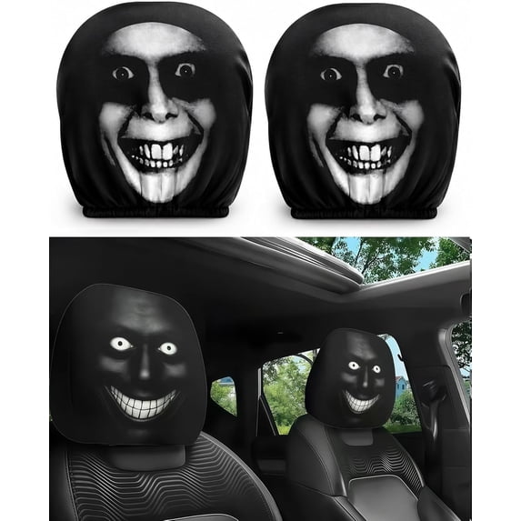 2PCS Ghost Face Headrest Covers, Funny Halloween Car Decorations,Scary Face Printing Auto Seat Universal Elastic Models Headrest Protector Halloween Gifts