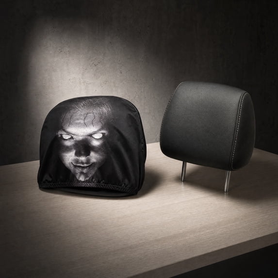 2PCS Ghost Face Headrest Covers, Scary Face Printing Auto Seat Universal Elastic Models Headrest Protector Cover Funny Decoration for Car Interior Vehicle Truck SUV, Halloween Car Accessories