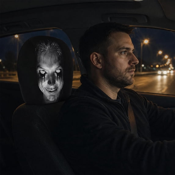 2PCS Ghost Face Headrest Covers, Scary Face Printing Auto Seat Universal Elastic Models Headrest Protector Cover Funny Decoration for Halloween Car Decorations & Vehicle Accessories(#A)