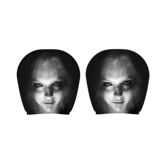2PCS Ghost Face Headrest Covers, Scary Face Printing Auto Seat Universal Elastic Models Headrest Protector, Funny Scary Headrest Covers for Cars Vehicles Trucks Daily Halloween Decor