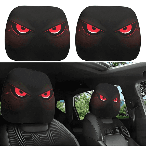 2PCS Ghost Face Headrest Covers, Scary Face Printing Auto Seat Universal Elastic Models Headrest Protector (Style-J)