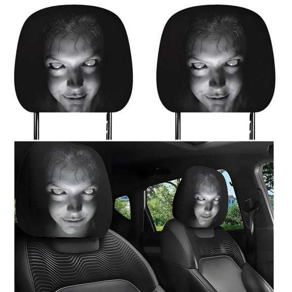 2PCS Ghost Face Headrest Covers, Scary Face Printing Auto Seat Universal Elastic Models Headrest Protector