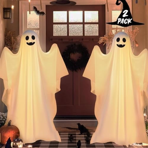 Adjustable Height White Halloween Ghost Decor with Lights