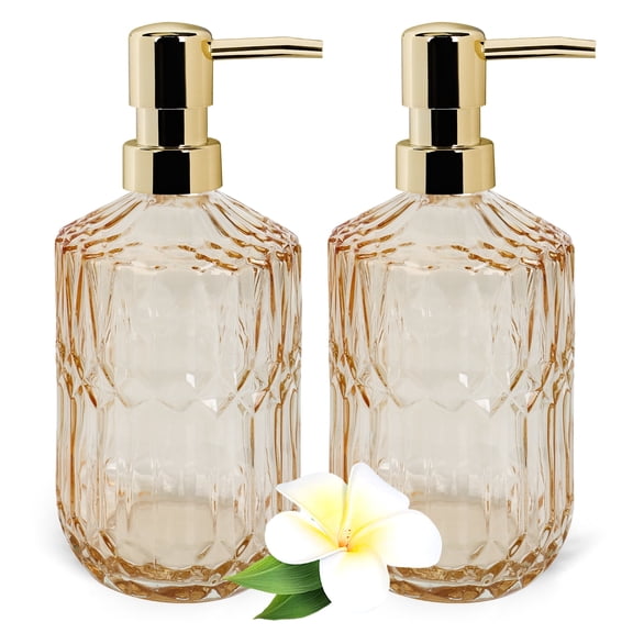 Empty Bottles,2PCS Glass Hand Sanitizer Dispenser Bottle, Plastic Pump Head, 400ml Lotion Dispenser, Refillable , Bathroom Kitchen Hand Sanitizer Shower Gel Dispenser Bottle , Home Accessories, Amber
