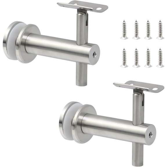 2PCS Glass Mounted Handrail Brackets Adjustable Extended Stair Handrail Bracket Stainless Steel Stair Railing Brackets Fits for 3/8" Thick Glass