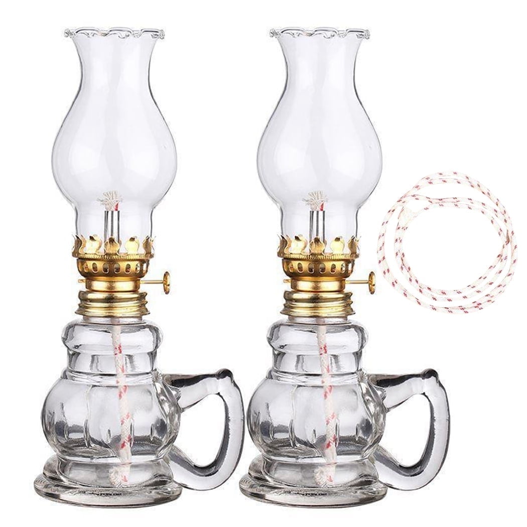 2PCS Glass Oil Lamps for Indoor Use Vintage Kerosene Lamp Oil Lantern Kerosene Lantern with 2 Wicks