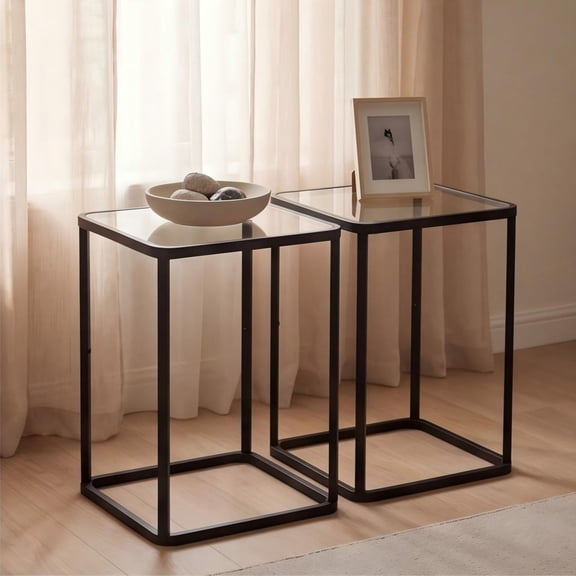 2PCS Glass Rectangle Side Table, Modern End Table Nightstand with Metal Frame for Bedroom Living Room Office, Easy Assembly, 15.7511.8120.87 Inches