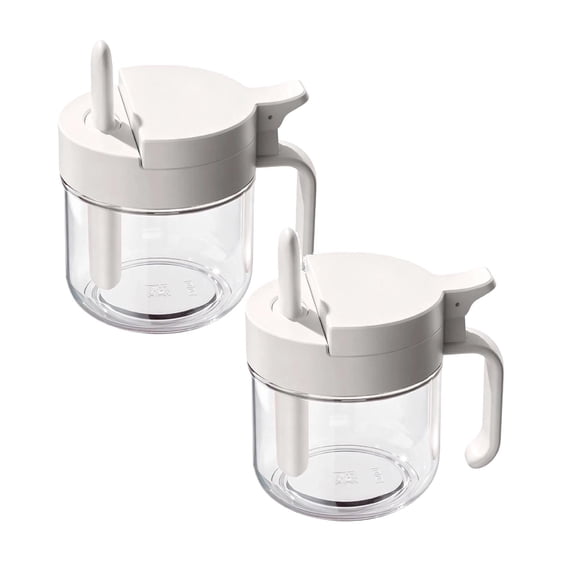 2PCS Glass Spice Jars with Spoon, Spice Containers- Salt Sugar Container, Small Condiment Containers with Lids for Kitchen Countertop Storage,4.7X4.5 Inch(White)