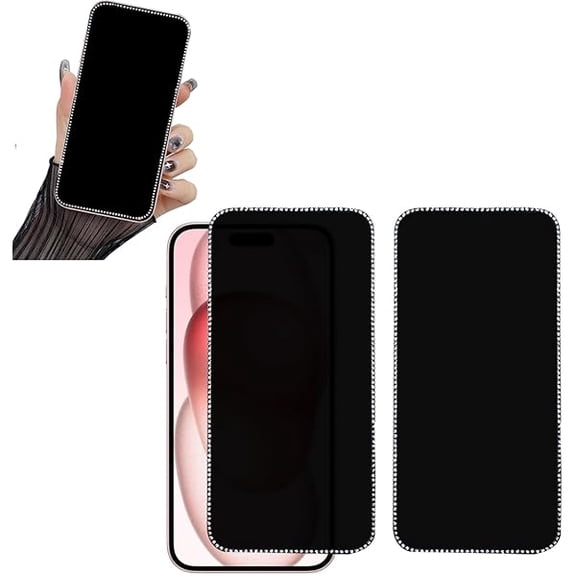 2PCS Glitter Privacy Screen Protector Suit for iPhone 17 Promax/iPhone 16ProMax, Anti-spy Diamond Bling Shiny Sparkling Tempered Glass Suit for iPhone 17 Promax/iPhone 16 ProMax 6.9Inch