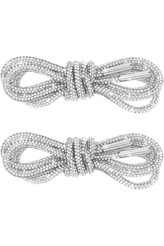 2PCS Glitter Rhinestone Shoe Laces, Silvery Sparkly Drawstring Cords for Sneakers, Hoodies, Sweatpants & Bags, Round Bling Shoe Laces Replacement