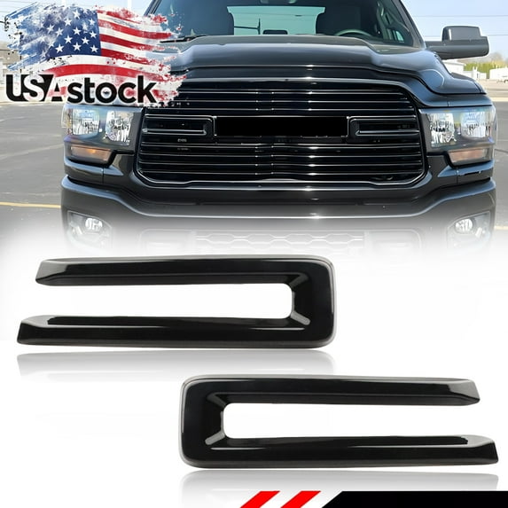 2PCS Glossy Black Front Bumper Vehicle Hood Racing Grille Cover Insert Trim ABS Plastic For 2019 2020 2021 2022 2023 2024 Dodge RAM 1500