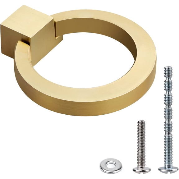2PCS Gold Cabinet Knobs,Zinc Alloy Kitchen Hardware Drawer Pulls Brushed Brass Rings 1.57" Diameter