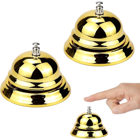 2PCS Gold Call Bell Service Bell for Restaurant Desk Call Bell Dogs Bell Service Bell Elderly Loud Bell Game Bell, 3.5Inch