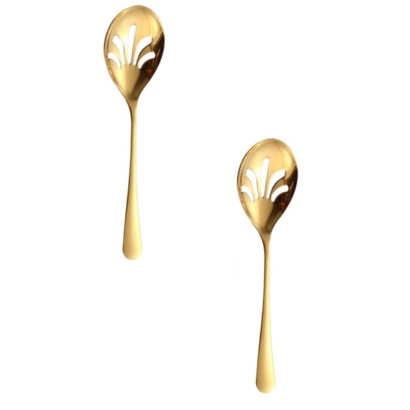 2PCS Gold Serving Spoons, Large Slotted Spoons, Stainless Steel Buffet Dinner Restaurant Golden Serving Utensils, Catering for Party Banquet, 10 Inch(B)