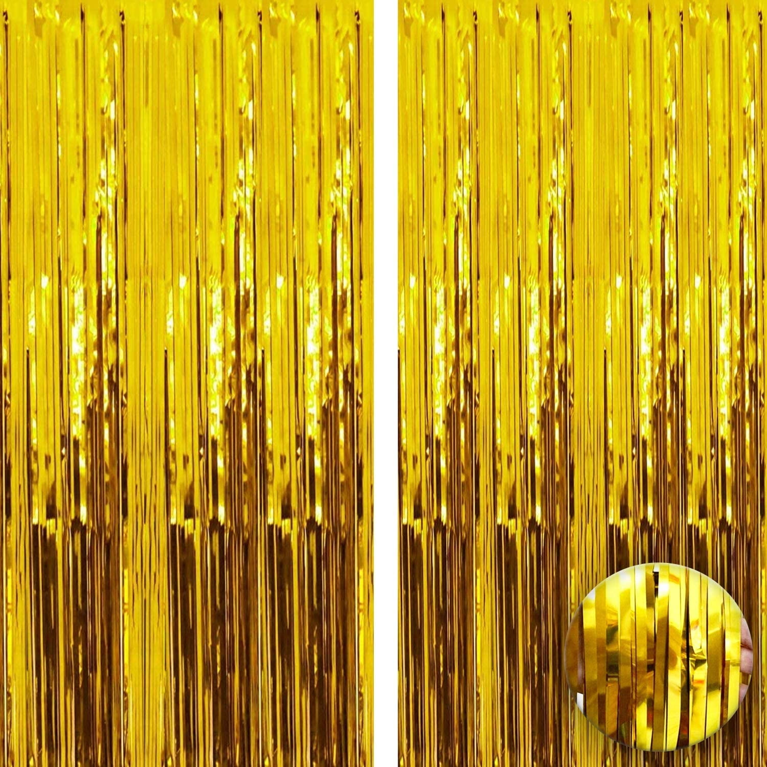  Sparkle Gold Aluminum Foil Tassel Curtain, 3.28 ft x 6.56 ft  Birthday Wedding Party Photo Booth Background Decoration (Shiny Gold, 2  Pack) : Home & Kitchen