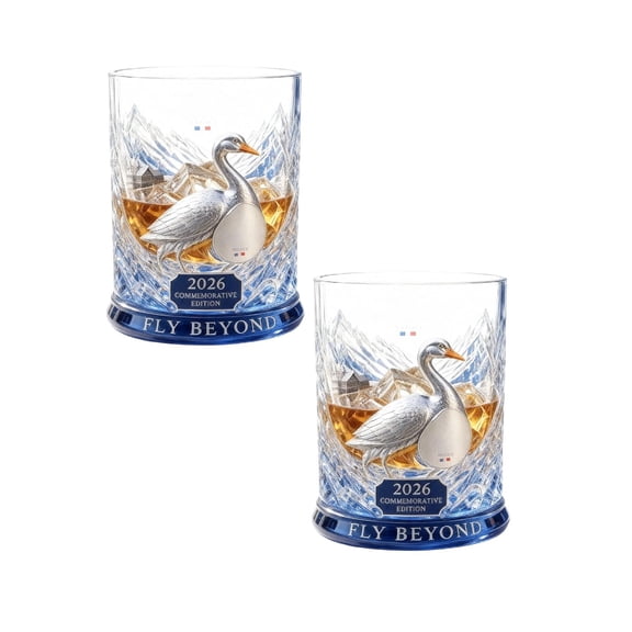 2PCS Goose Frozen Flight Edition Whiskey Glass Cup - Goose Frozen Flight Edition Collectible Frosted Glass Tumbler, Premium Blue and Silver Embossed Rocks Glass