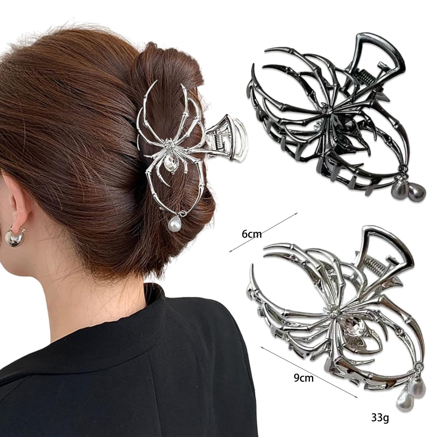3PCS Black Spider Web Skeleton Hand Skull Hair Claw Clips for Women And Girls ?40% OFF!!!?3PCS Halloween Hair Clips and 1 Pair Skull  main image 2