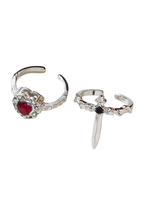 2PCS Gothic Love Swords Rings Unique Designs Adjustable Opening Fashion Jewelry For Couples And Lovers