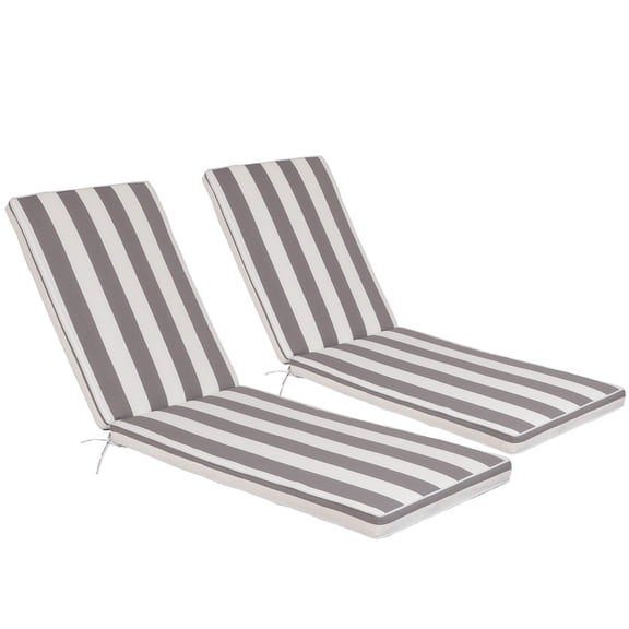 2PCS Grey/White Striped Chaise Lounge Cushion Set Premium Outdoor Patio Furniture Replacement Seat Pads for Year-Round Comfort & Durability