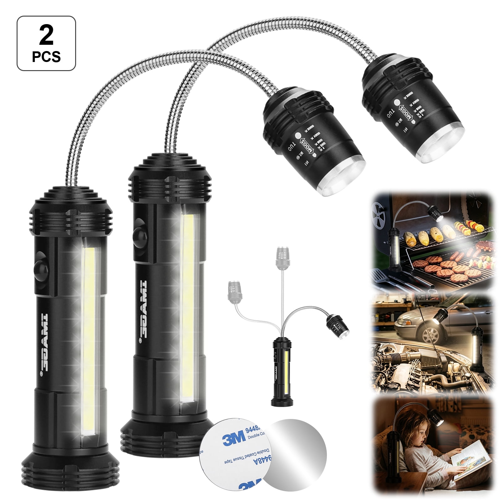 2PCS Grill Light IMAGE Magnetic LED BBQ Lights with Flexible Gooseneck ...