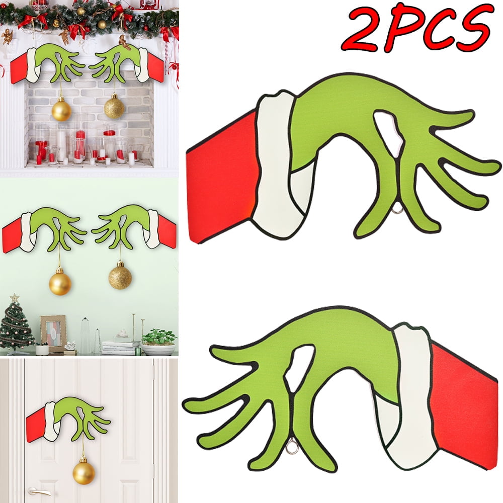 2PCS Grinch Wood Christmas Thief Hand Cut Out Grinch Hands Decorations