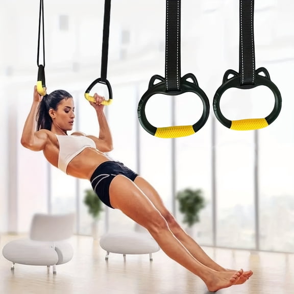2PCS Gymnastic Rings for Home Workout, Adjustable Pull-Up Fitness Rings for Strength Training, Bodyweight Exercise & Upper Body Strength Training Equipment