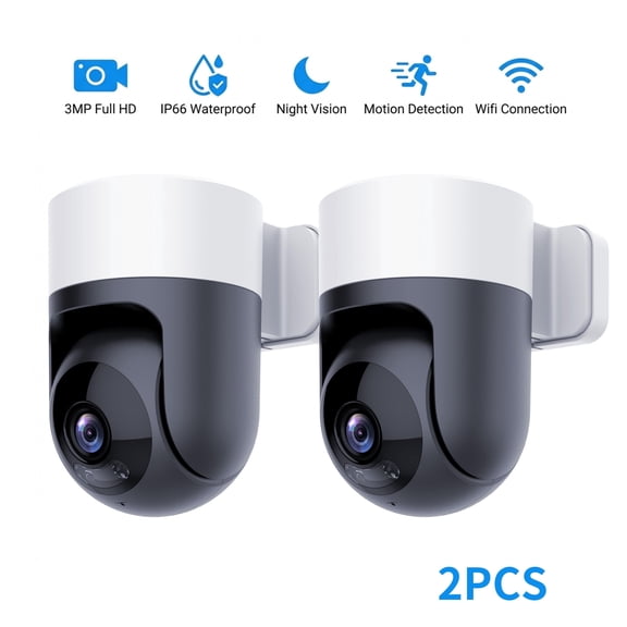 2PCS HD 3MP WiFi Camrea 360-degree Outdoor IP66 Waterproof With Spotlight Alarm, Motion Detection, Color Night Vision, Two-way Audio, Protect Your Home