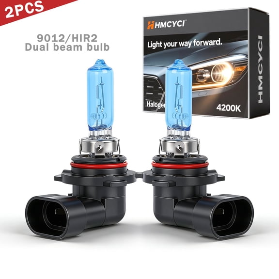 2PCS HMCYCI 9012 HIR2 Halogen Headlight Bulb Combo Kit for Fiat 500 2012-2019 High Low Beam,4200K White