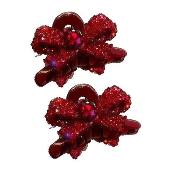 2PCS Hair Accessory Claws Clip with Sparkling Rhinestones Bowknot for Party Gatherings Securing Bangs Messy Hair Solution